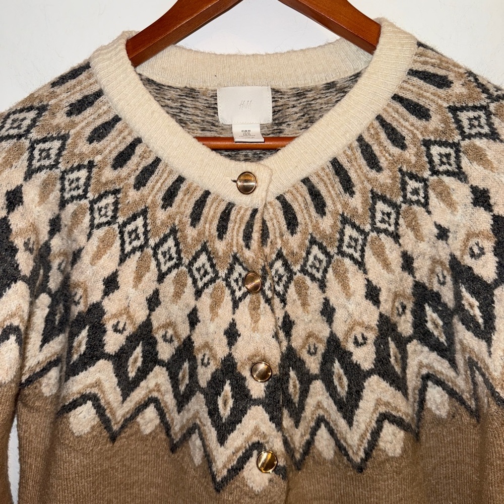 H&M Women’s Fair Isle Jacquard-Knit Cardigan, sz M - Picture 7 of 15